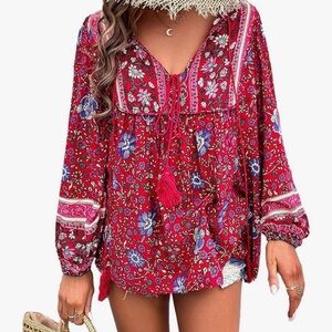 Floral Red Bohemian Blouse